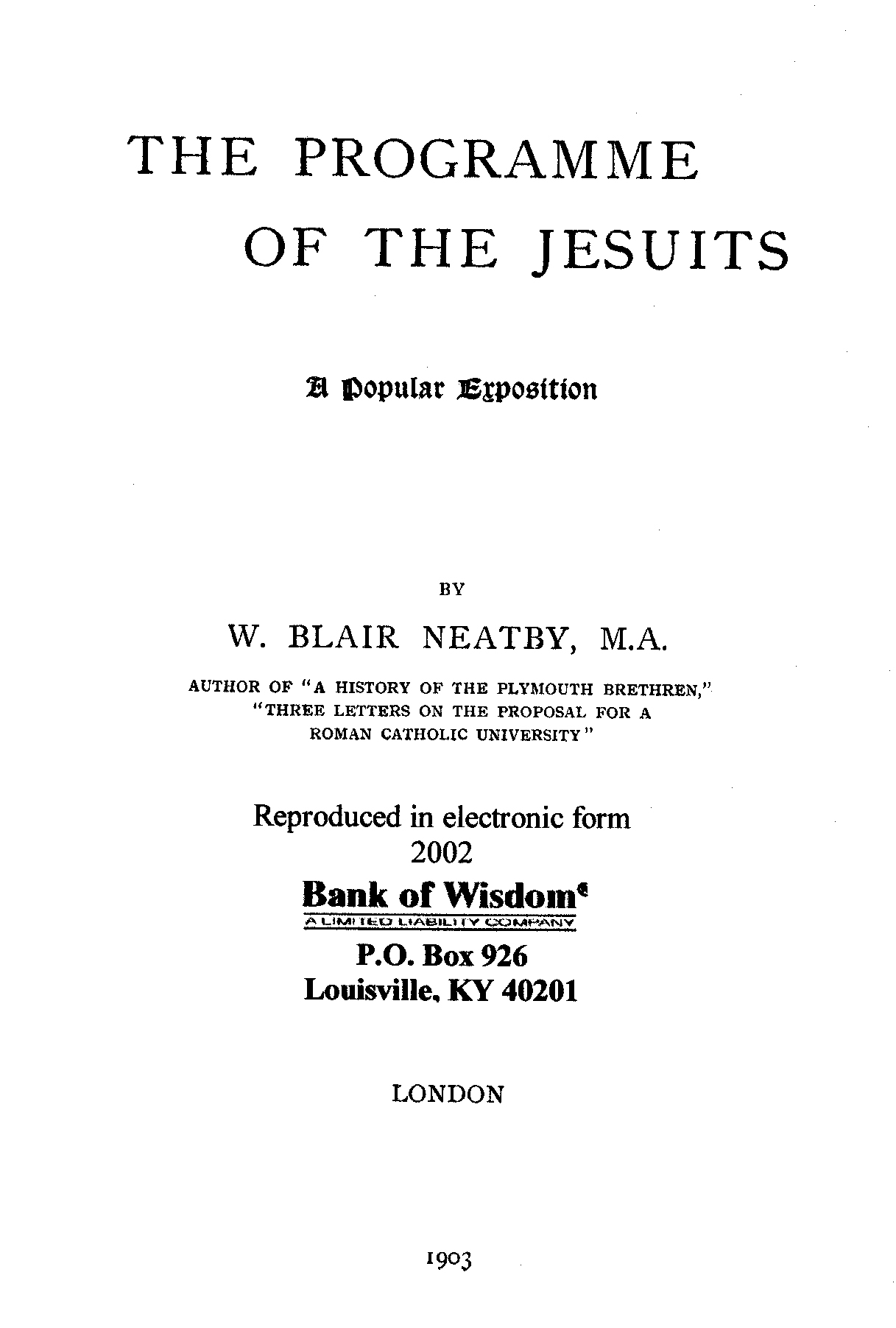 The Programme of the Jesuits